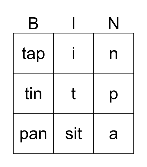 s a t p i n Bingo Card