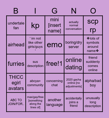 gacha online big-no Bingo Card