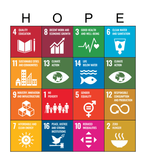 Sustainable Development Goals Bingo Card