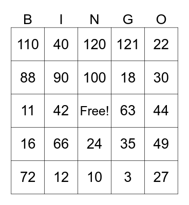 Multiplication Bingo Card