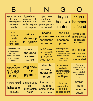 House of Flame and Shadow BINGO!! Bingo Card