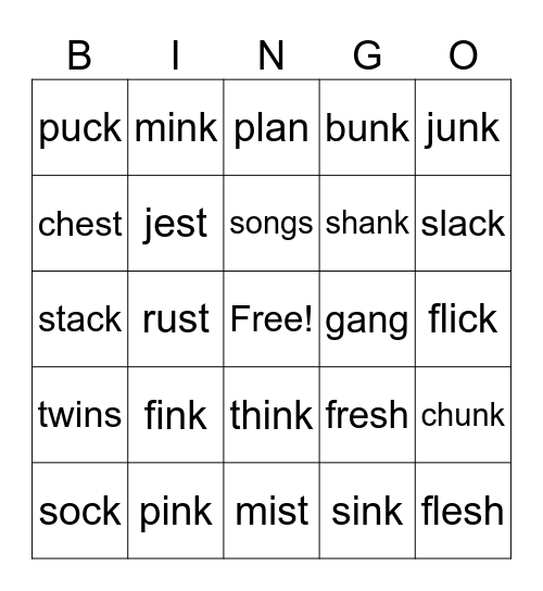 Four Sounds and Welds Bingo Card