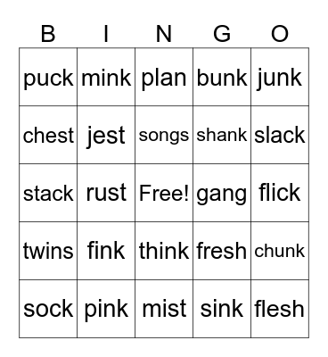 Four Sounds and Welds Bingo Card