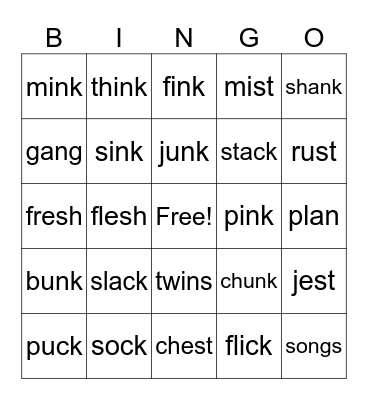 Four Sound Words and Welds Bingo Card