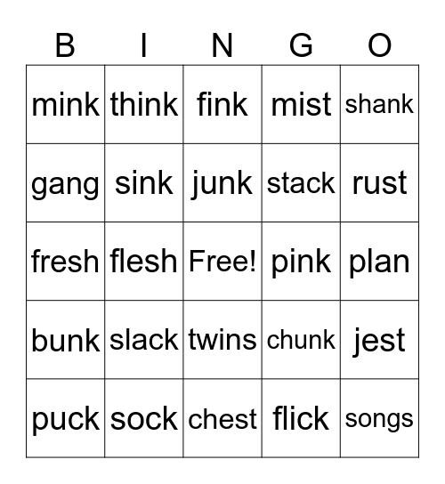 Four Sound Words and Welds Bingo Card