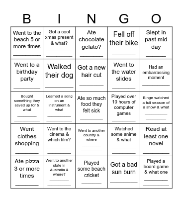 Find someone who... ... over the holidays Bingo Card