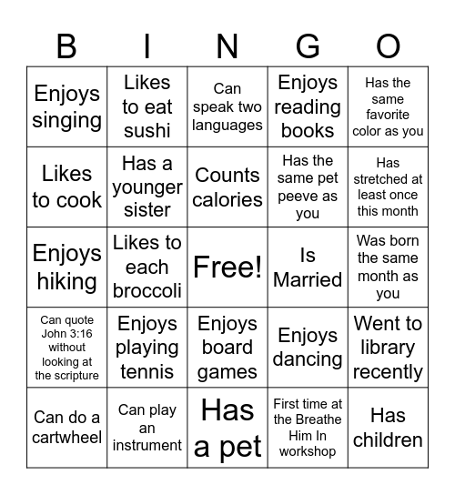 * * * * Fruitful Wellness Center * * * * Find a Friend Bingo Card