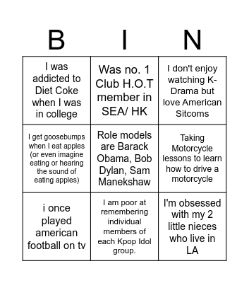 DIA Bingo Card