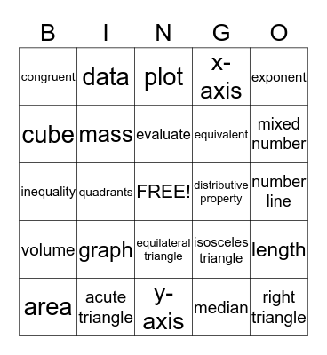 Math Bingo Card