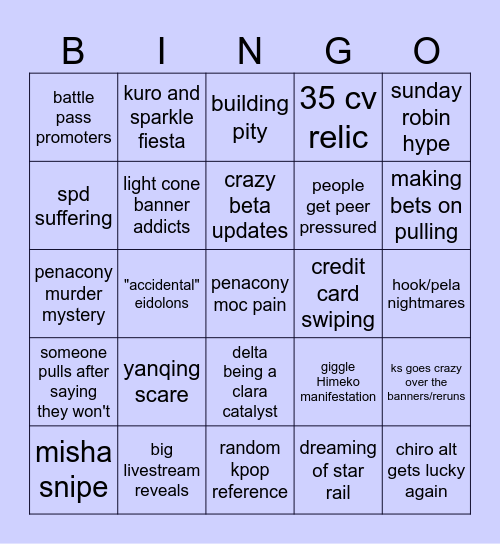 KS Penacony Bingo 2.0 Bingo Card