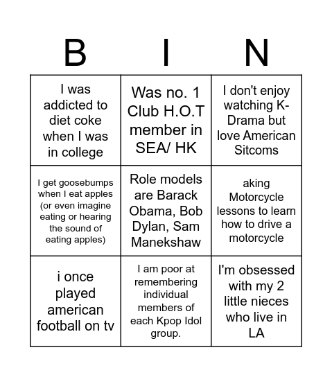 Gautam Bingo Card