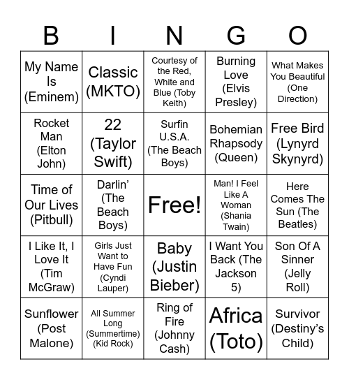 Musical Bingo!! Bingo Card