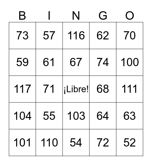 Uno Menos - azul Bingo Card