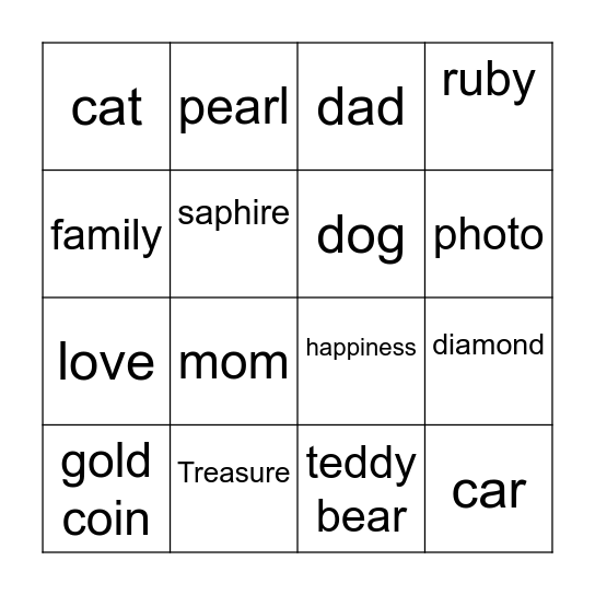 Treasure Bingo Card