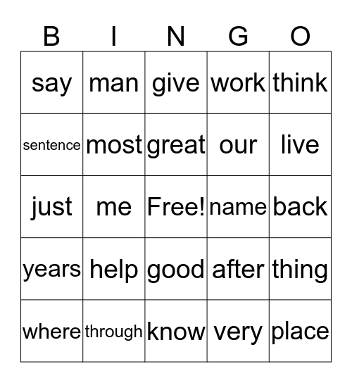 Sight Word Bingo Q3 and Q4 Bingo Card