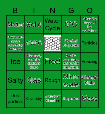 States of Matter Bingo Card