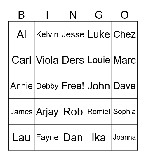Joshua Bingo Card