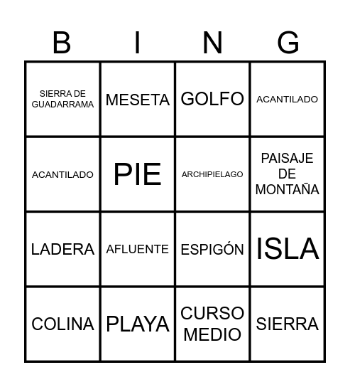 BINGO LOS PAISAJES CCSS Bingo Card