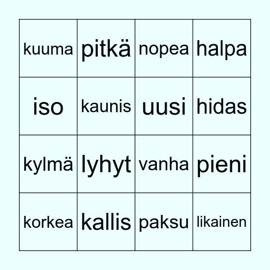 Millainen? Bingo Card