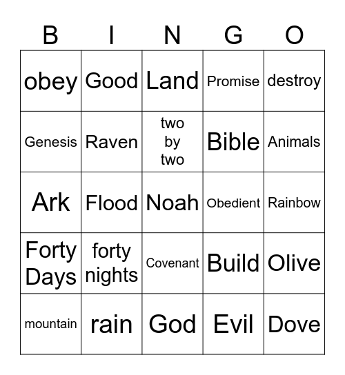 Noah's Ark Bingo Card