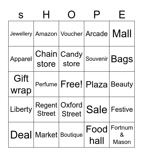 Shopping Bingo Card