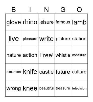 Unit 10, 11 & 12 Vocabulary Bingo Card
