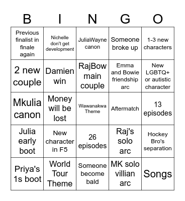 Total Drama Season 3 Bingo! Bingo Card