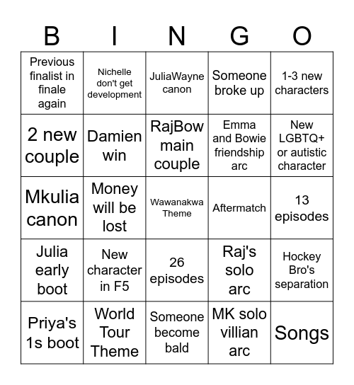 Total Drama Season 3 Bingo! Bingo Card