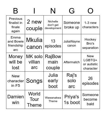 Total Drama Season 3 Bingo! Bingo Card