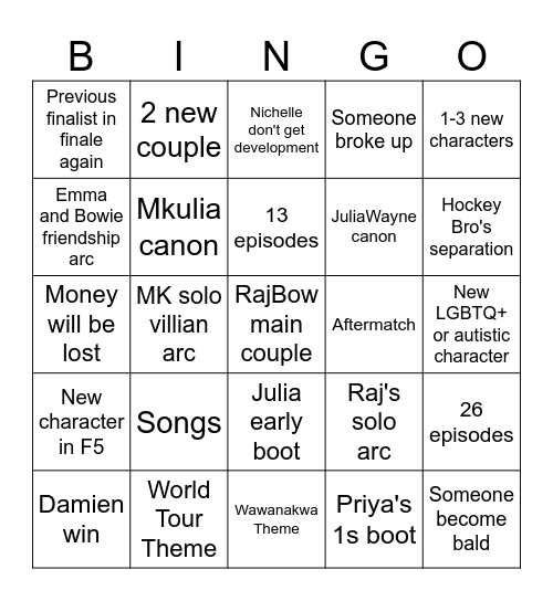 Total Drama Season 3 Bingo! Bingo Card