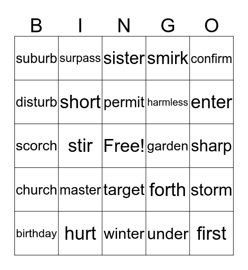 Bossy-R Bingo Card