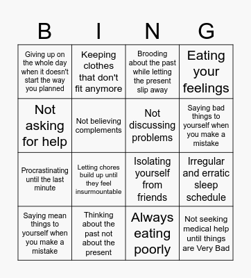 Self-Sabotage Bingo Card