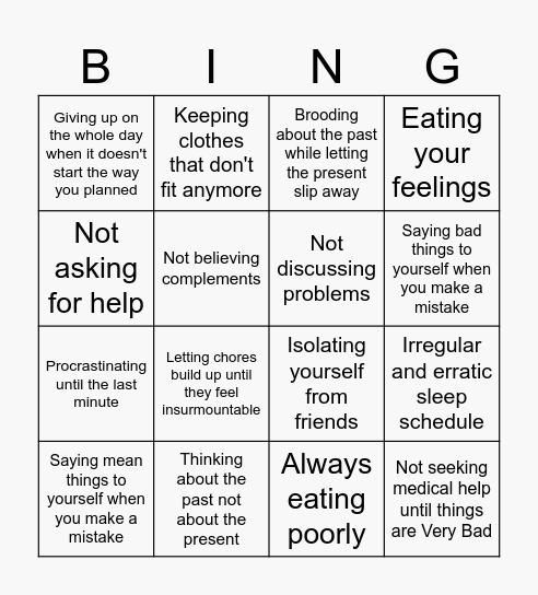 Self-Sabotage Bingo Card