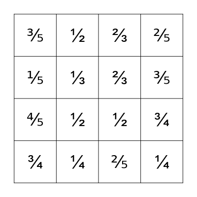 Equivalent Fractions Level A Bingo Card