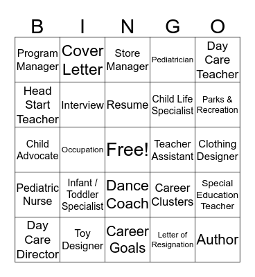 Careers In Early Childhood Education (FACS Fun) Bingo Card