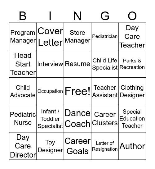 Careers In Early Childhood Education (FACS Fun) Bingo Card