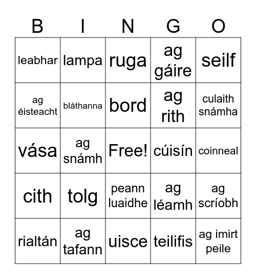 GAEILGE Bingo Card