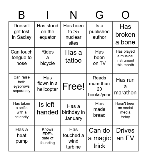 Icebreaker Bingo Card