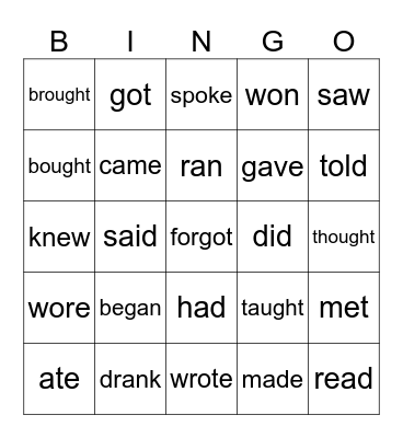 Irregular verbs Bingo Card