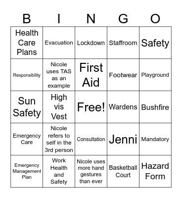 CCDC Work Health and Safety Bingo Card