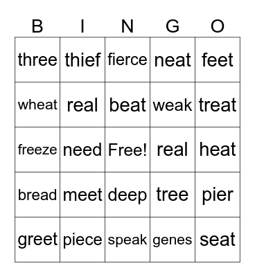 Long e Bingo Card