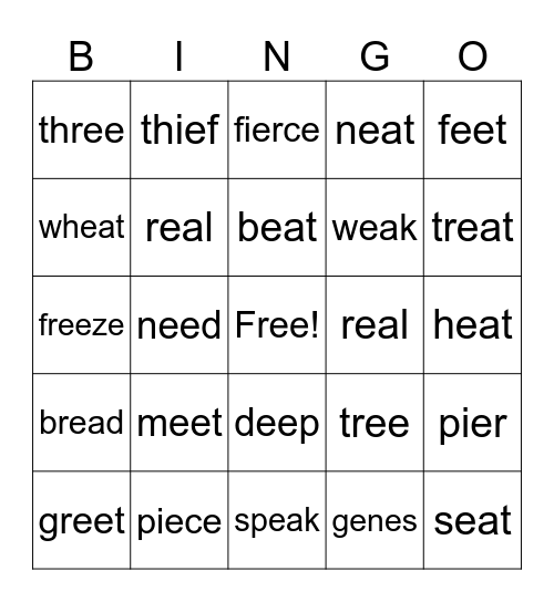 Long e Bingo Card