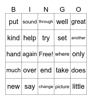 Dictionary skills Bingo Card