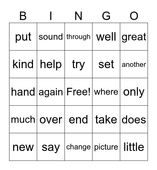 Dictionary skills Bingo Card