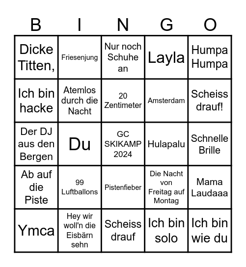 SKIKAMP BINGOOOOO! Bingo Card