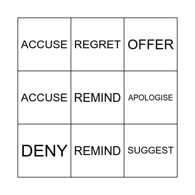 Reporting verbs Bingo Card