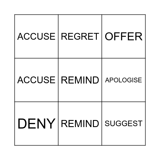 Reporting verbs Bingo Card