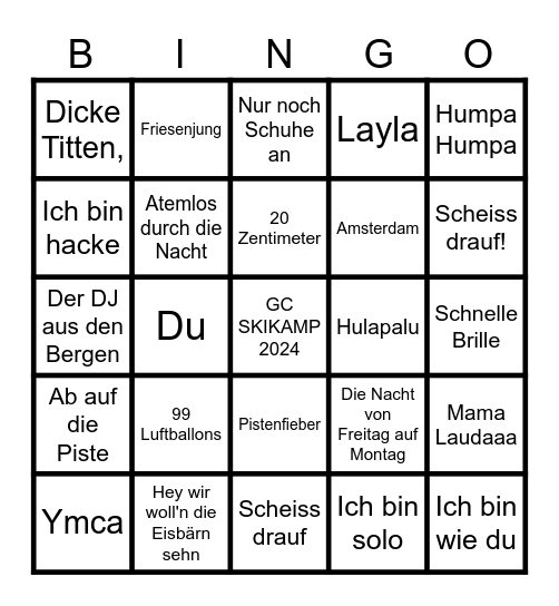 SKIKAMP BINGOOO! Bingo Card