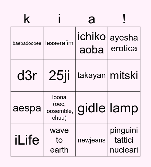 ˚✧₊ music taste ⁺˳✧༚ Bingo Card