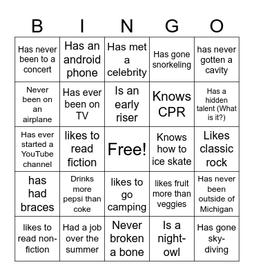 Icebreaker Bingo Card